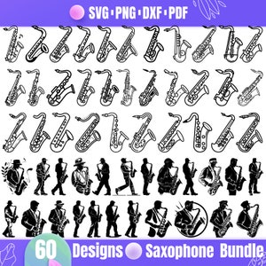 60 Saxophone SVG Bundle, Jazz Music Clipart, Sax Player, Musical Instrument Vector, Saxophone PNG, Jazz Band Cut Files