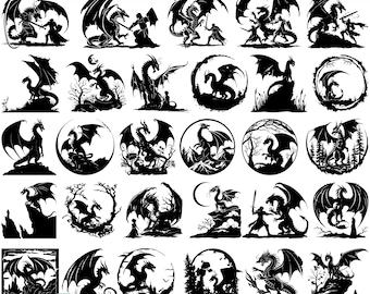 High Quality Dragon Scene SVG Bundle, Dragon Scene dxf, Dragon Scene png, Dragon Scene vector, Dragon Scene clipart, Fantasy svg, Dragon svg