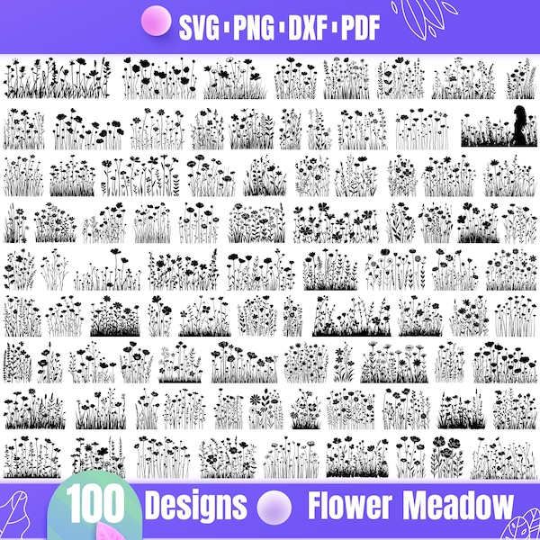 Hochqualitative Blumenwiese SVG Bundle, Blumenwiese dxf, Blumenwiese png, Blumenwiese Vektor, Blumenwiese Clipart, Wildblumen Clipart