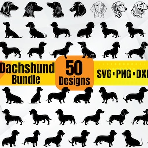 50 Dachshund Bundle SVG | Dachshund Dog Silhouettes & Line Art | Digital Cut Files for Cricut and Silhouette