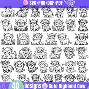 Hochqualitative niedliche Highland Kuh SVG Bundle, Highland Kuh dxf, Highland Kuh png, Highland Kuh Vektor, Highland Kuh Clipart, Baby Highland Kuh