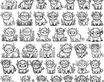 Highland Cow SVG Bundle - 40 Designs,Baby Highland Cow Clipart,Fluffy Cow Silhouette for Cricut,Nursery Highland Cow,Kawaii Farm Animal