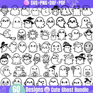 Bundle SVG fantôme mignon de haute qualité, svg Halloween mignon, dxf fantôme mignon, png fantôme mignon, vecteur fantôme mignon, clipart fantôme mignon, svg effrayant