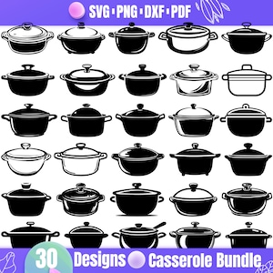 Casserole SVG Bundle | 30 Pot & Dutch Oven Clipart Designs for Kitchen Decor and Cricut | Cooking Pan Vector | svg png dxf pdf