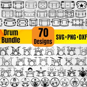 Drum SVG – Musical Instrument Clipart, Drum Set Silhouette, Percussion Art for Music Lover Shirt, Cricut Crafts, Band Decor