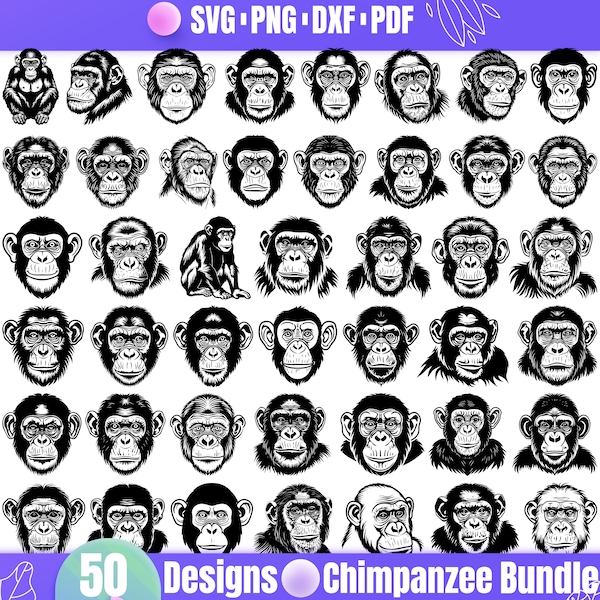 High Quality Chimpanzee SVG Bundle, Chimpanzee dxf, Chimpanzee png, Chimpanzee vector, Chimpanzee clipart, Chimpanzee Head, Chimpanzee Face