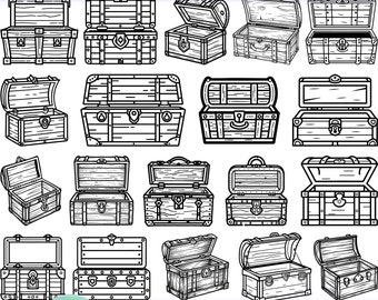 Empty Treasure Chest SVG Bundle | 20 Vintage Pirate Box Clipart Designs | svg png dxf pdf for Cricut, Engraving & Adventure Crafts