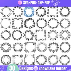 High Quality Snowflake Border SVG Bundle, Snowflake Frame svg, Snowflake Frame dxf, Snowflake Frame png, Snowflake Frame vector