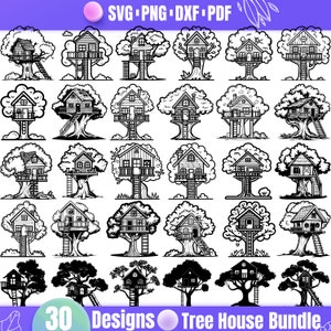 30 Treehouse Designs – Whimsical Tree House Clipart for Kids Room Decor, Crafts, and Playful DIY Projects