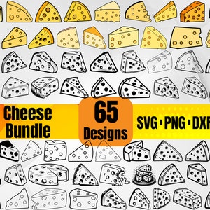 Cheese SVG Bundle – 65 Cheese Slice Clipart, Dairy Food Silhouette, Cheese Board Cut Files for Cricut & Silhouette, Instant Download