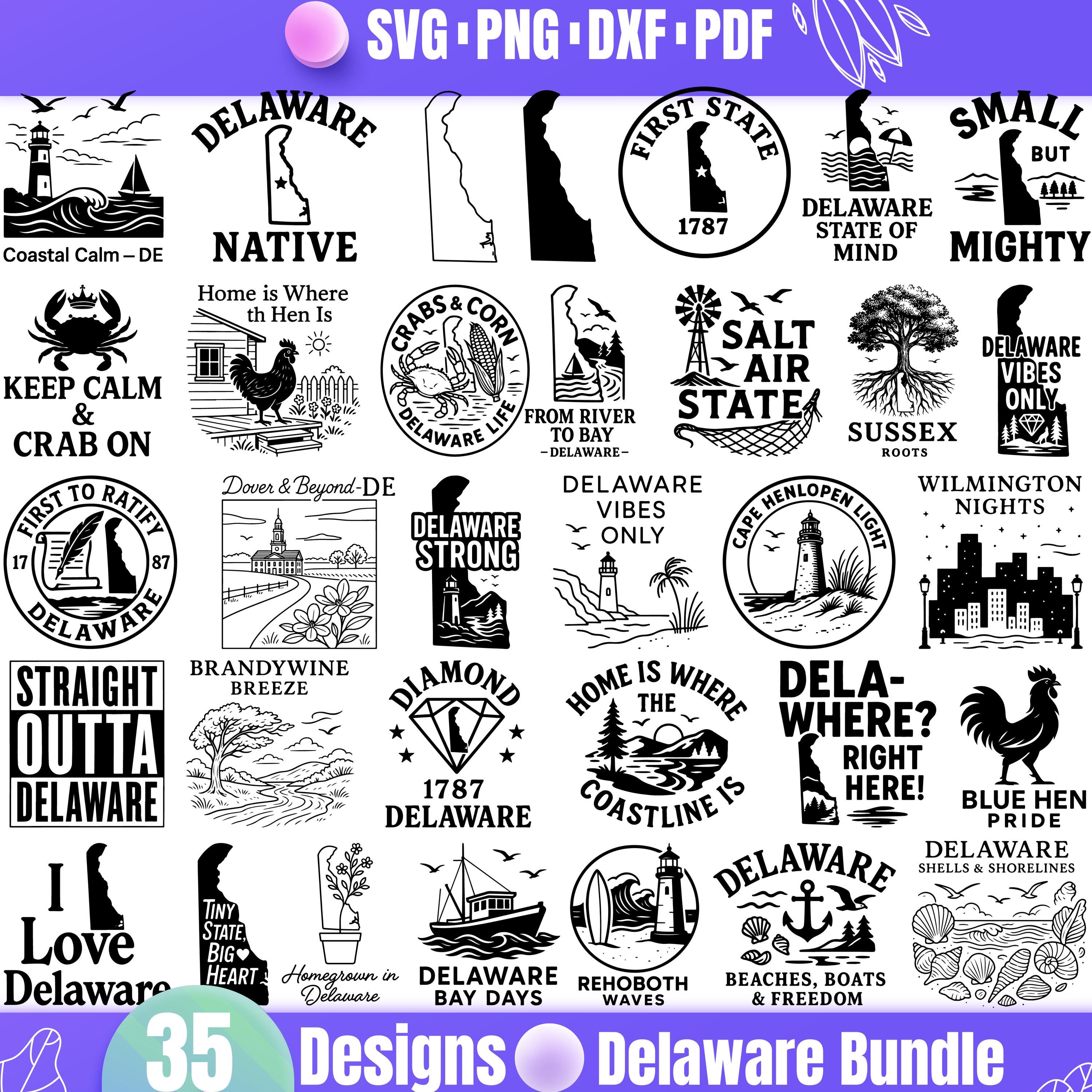 Delaware SVG Bundle | 35 Delaware State Designs | Wilmington | First State, Rehoboth, Coastal Calm, Diamond State, Cricut Cut Files
