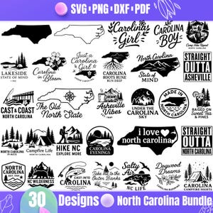 North Carolina SVG Bundle | 30 North Carolina State Designs | ngn, Dxf, Pdf, Jpg | Carolina Girl, Asheville, Outer Banks, Cricut Cut Files