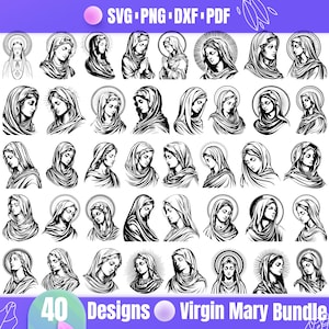 High Quality Virgin Mary SVG – Holy Mother Clipart, Religious Line Art, Catholic Christian Design for Cricut, Faith Decor, Prayer Wall Art