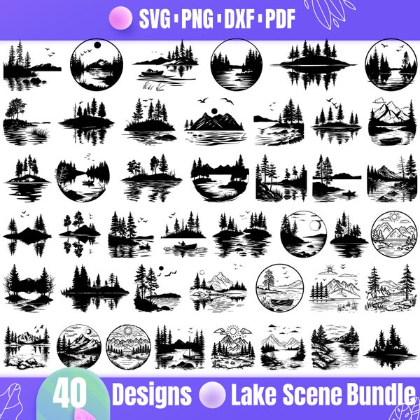 High Quality Lake Scene SVG Bundle, Lake View svg, Lake Scene dxf, Lake Scene png, Lake Scene vector, Lake Scene clipart, Lake Life svg