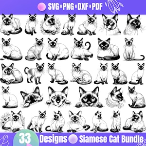 Högkvalitativ siamesisk katt SVG-bundle, siamesisk katt dxf, siamesisk katt png, siamesisk kattvektor, siamesisk katt clipart, siames kikar, kattras