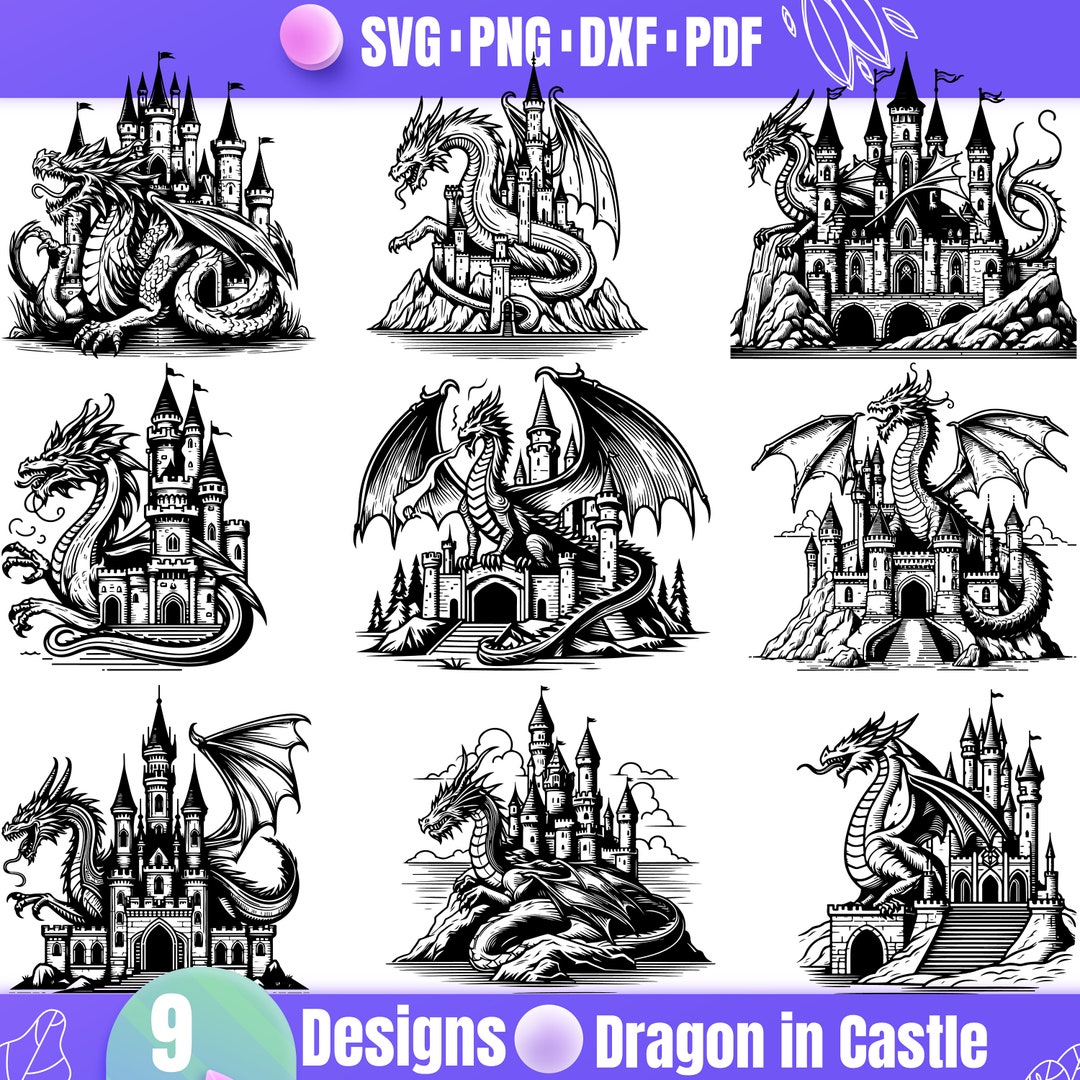 High Quality Dragon in Castle SVG Bundle, Dragon in Castle Dxf, Dragon ...