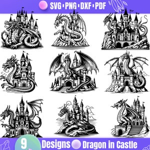 High Quality Dragon in Castle SVG Bundle, Dragon in Castle dxf, Dragon in Castle png, Dragon in Castle vector, Medieval svg, Kingdom svg