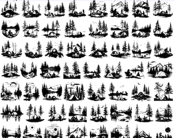 Camping Scene SVG Bundle, Outdoor Vector Clipart (60 Designs)
