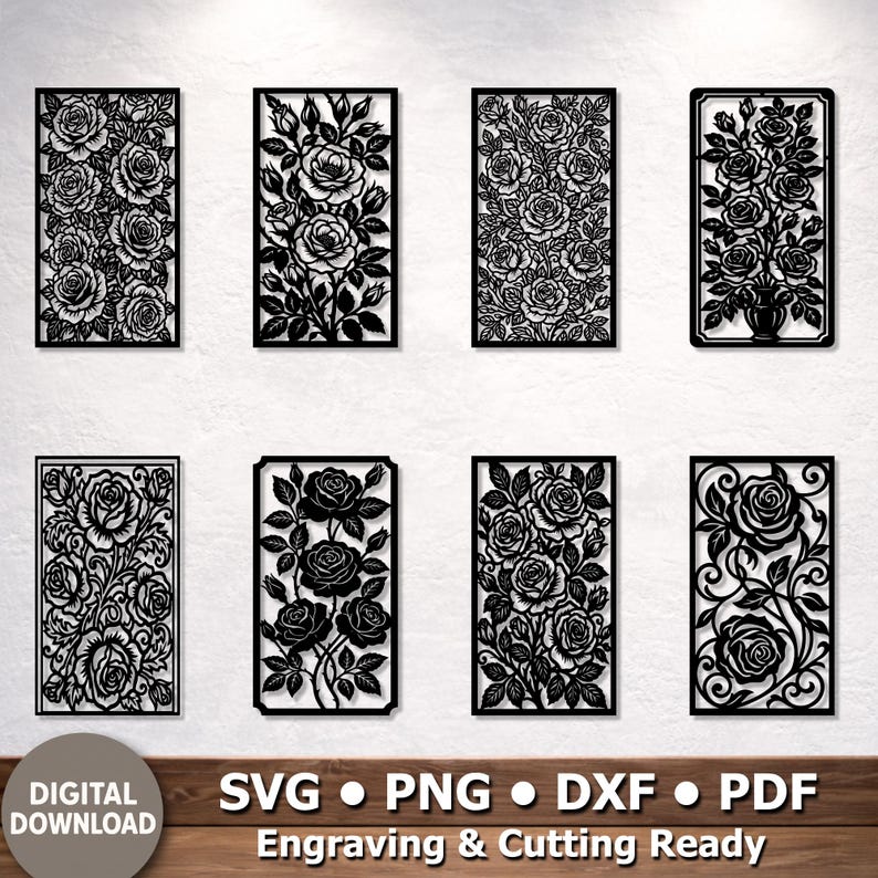 Rose Pattern Laser Cut Panel SVG DXF – Decorative Floral Screen, Wall ...