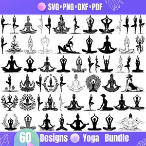 60 Yoga SVG Bundle, Meditation Clipart, Yoga Pose Silhouette, Spiritual Yoga Vector, Zen Mandala, Yoga Cut Files for Cricut