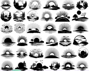 High Quality Sunrise Scene SVG Bundle, Sunrise Scene dxf, Sunrise Scene png, Sunrise Scene vector, Sunrise Scene clipart, Nature svg
