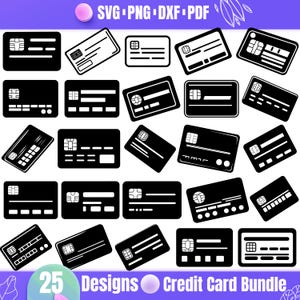 Lot de cartes de crédit SVG - 25 icônes de méthode de paiement pour la découpe Cricut et laser - carte de crédit svg png dxf pdf pour enseignes commerciales et utilisation numérique