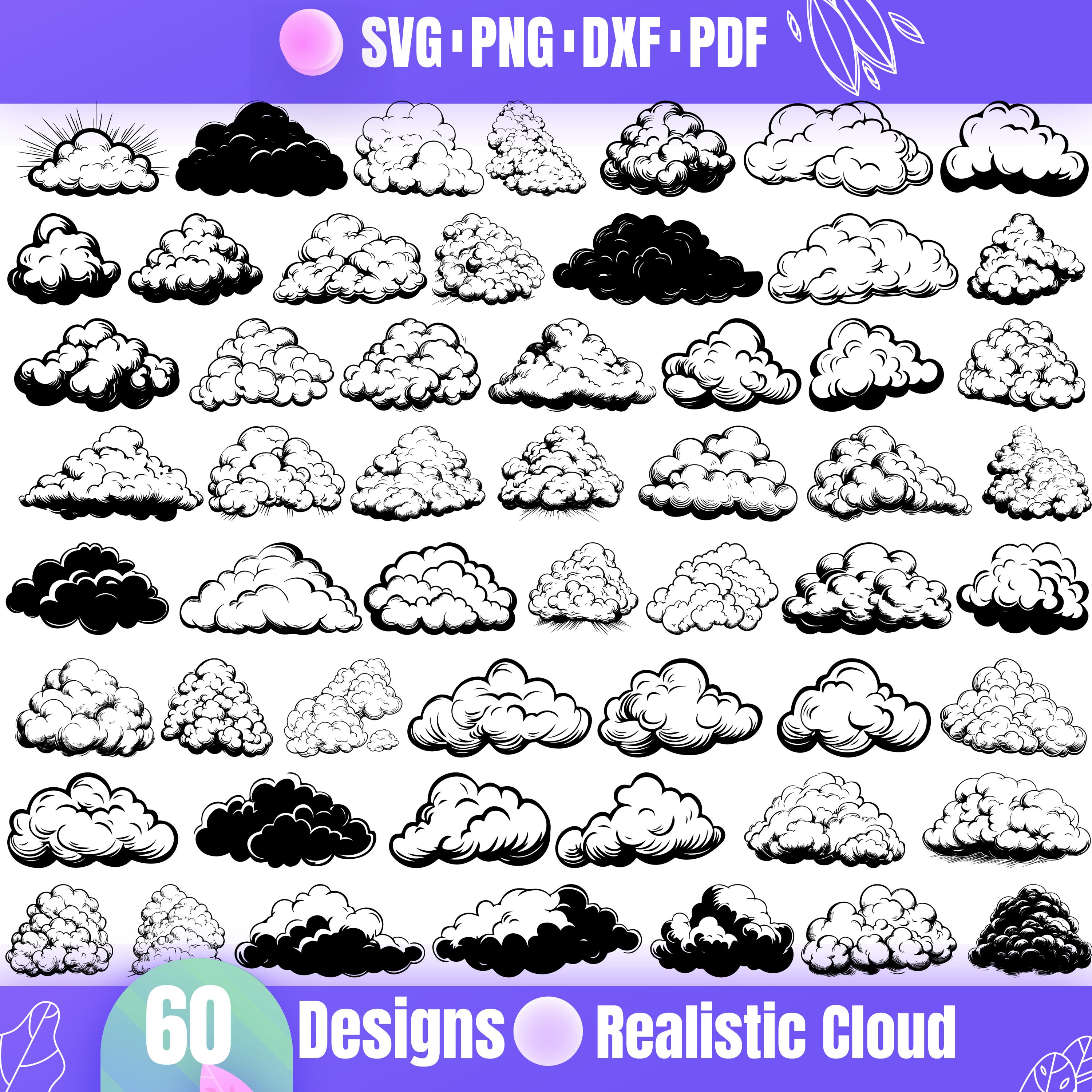 High Quality Realistic Clouds SVG Bundle, Clouds dxf, Clouds png, Clouds vector, Clouds clipart, Weather Theme svg, Black Cloud svg