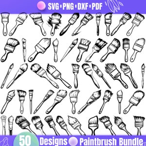 50 Paintbrush SVG Bundle, Artist Paint Brush DXF, Painting Tools Clipart, Paint Brush Vector for Laser Cut,CNC Files for Wood,Cricut Designs