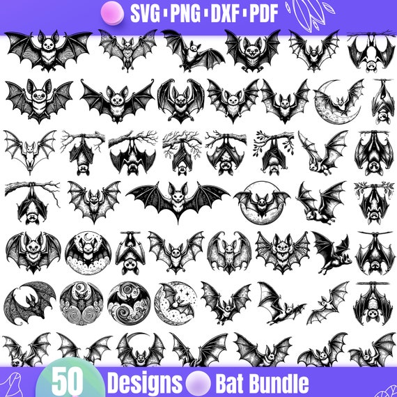 High Quality Bat SVG Bundle, Bat dxf, Bat png, Bat vector, Bat clipart, Halloween Bat svg, Flying Bat svg, Bat line art, Bat sketch