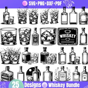 High Quality Whiskey SVG Bundle, Whiskey Glass svg, Whiskey dxf, Whiskey png, Whiskey vector, Whiskey clipart, Glass of Alcohol svg
