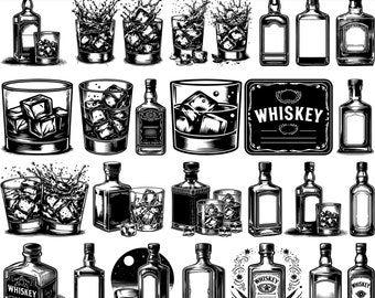 High Quality Whiskey SVG Bundle, Whiskey Glass svg, Whiskey dxf, Whiskey png, Whiskey vector, Whiskey clipart, Glass of Alcohol svg