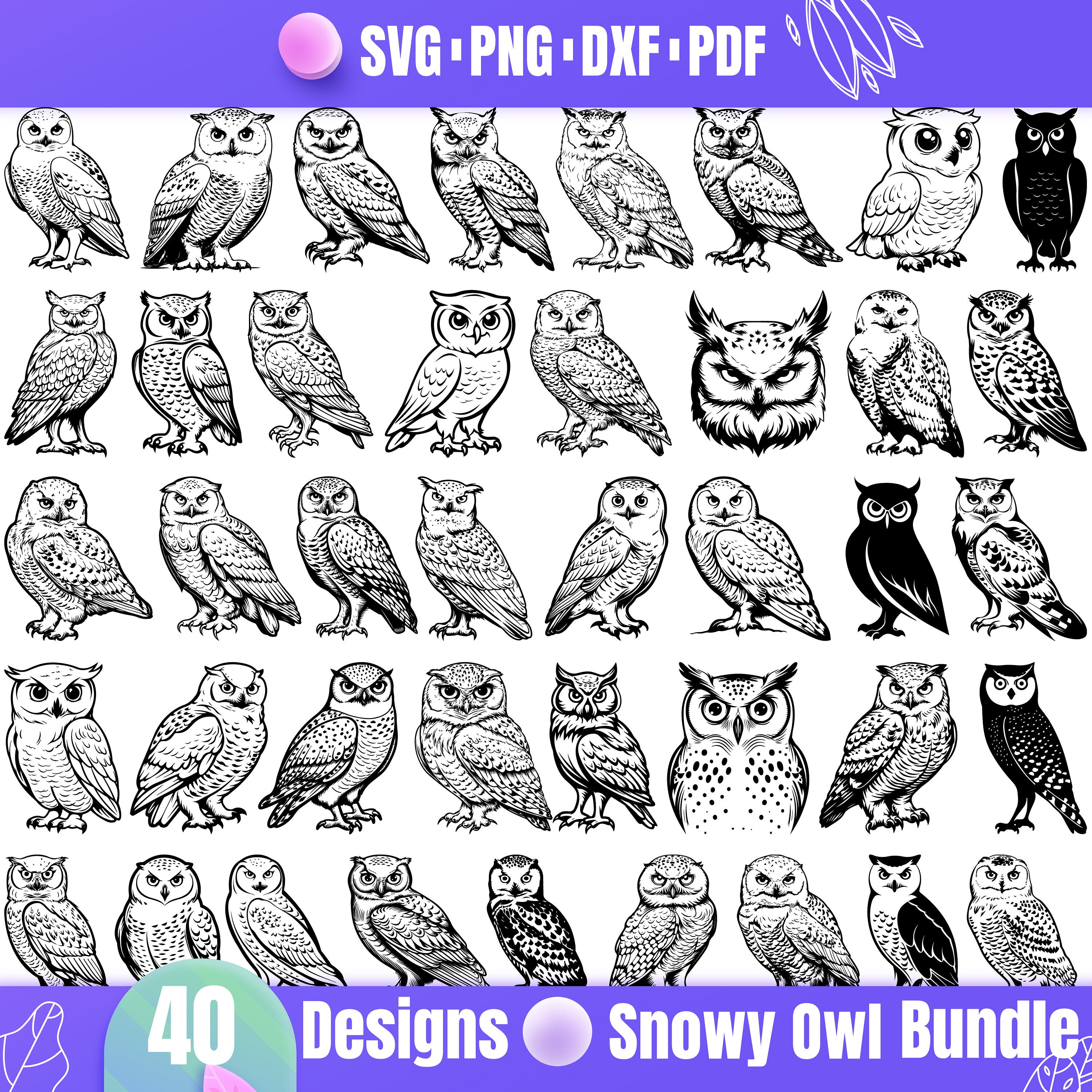Snowy Owl SVG – Winter Bird Design, Arctic Wildlife Clipart, Snow Owl Art, Digital & Craft