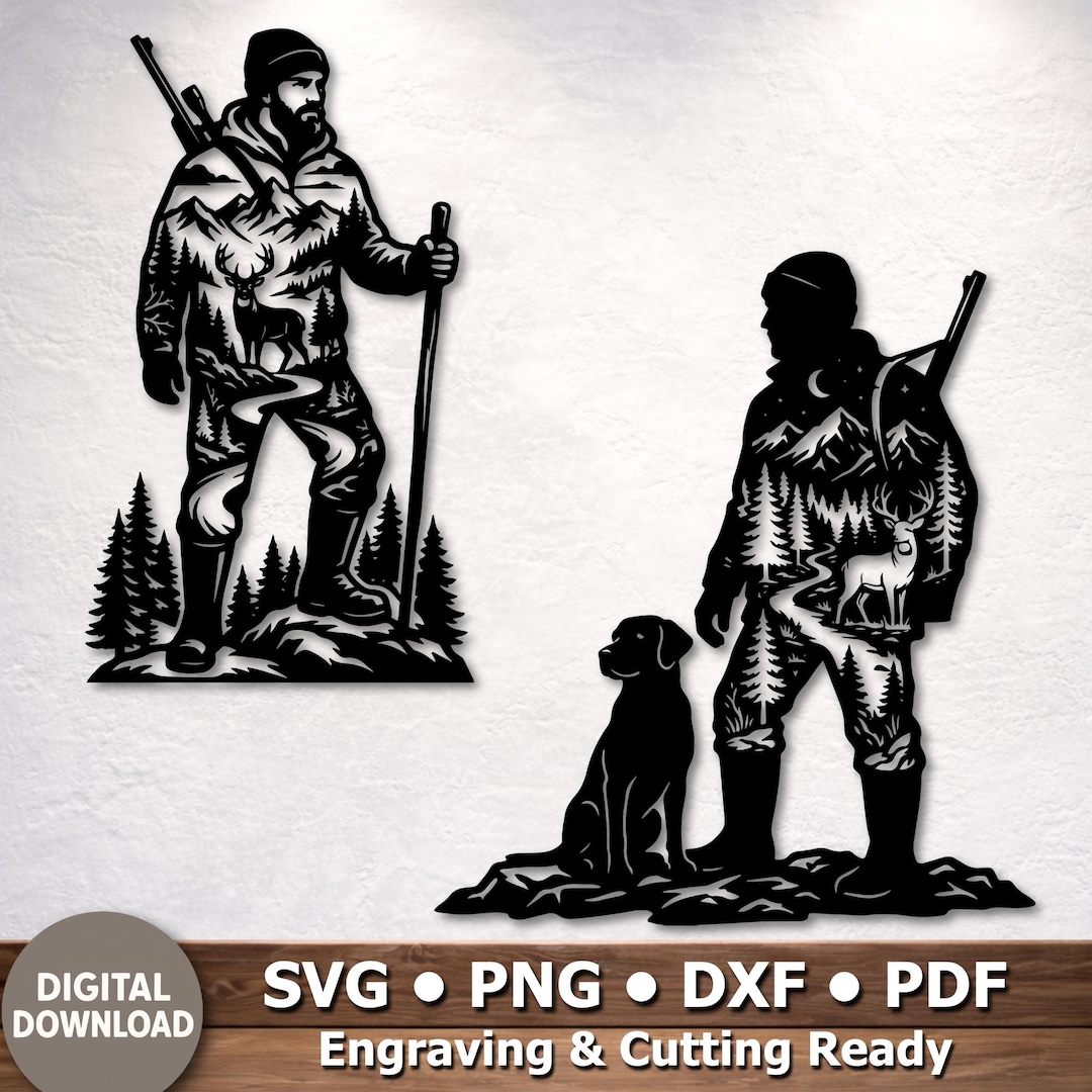 Hunting Scene DXF for Plasma CNC, Deer Hunter Metal Wall Art, Rustic ...