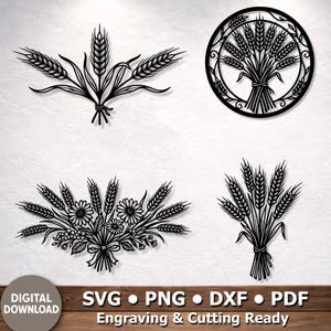 Vete SVG för laserskärning, bondgård DXF-klippfiler, spannmålsstjälkar silhuett, höstskörd