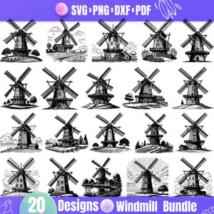 Windmühle SVG - Rustikaler Bauernhof Design, Traditionelle Windmühle Clipart, Holländische Windmühle für Cricut & Sublimation