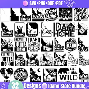 Lot SVG Idaho avec 32 modèles uniques pour Cricut et Silhouette, fichiers coupés de carte de l'État de l'Idaho, tout droit sorti de l'Idaho, fabriqué dans l'Idaho