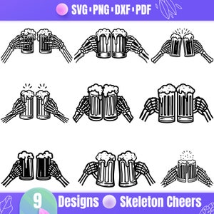 Skeleton Cheers SVG Bundle: Halloween Drinking Clipart for Cricut, Silhouette