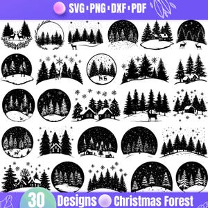 Högkvalitativt julskogs-SVG-paket, vinterskogs-svg, snöig skogs-svg, högtidsskogs-svg, julskogs-svg, snöiga träd-svg