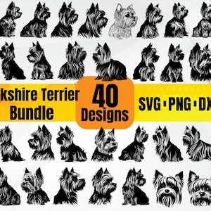 Yorkshire Terrier SVG Bundle | 40 Yorkie Dog Clipart Designs for Cricut & Laser Cut | svg png dxf eps Pet Silhouette Vector