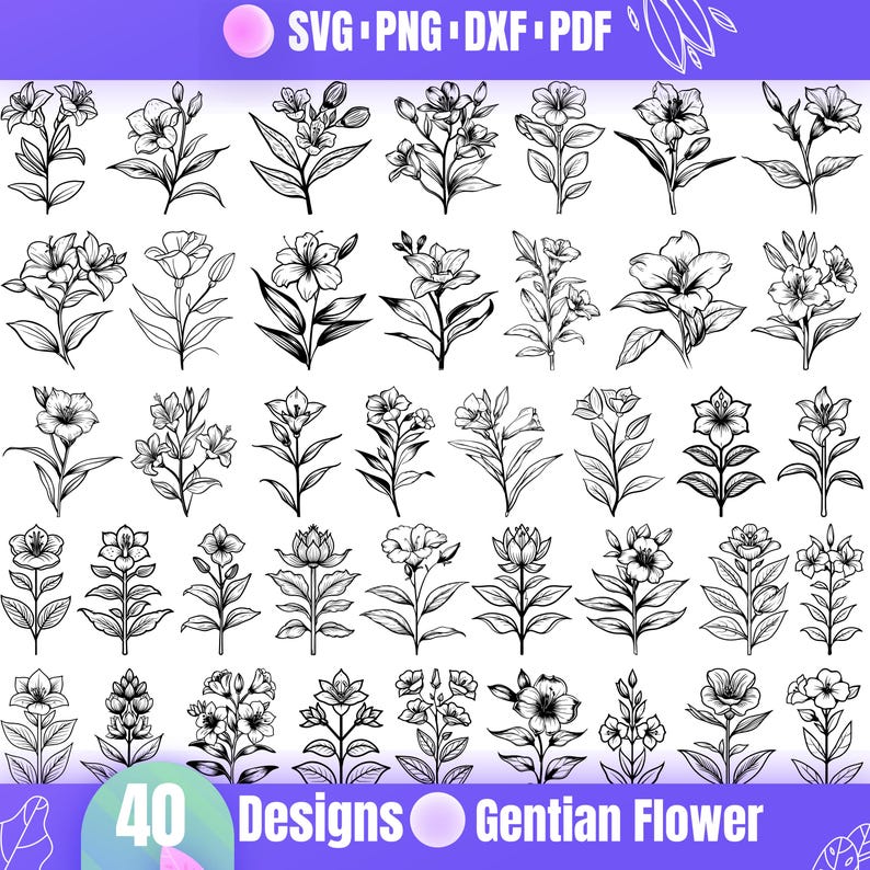 High Quality Gentian Flower SVG Bundle, Gentian Flower Dxf, Gentian ...