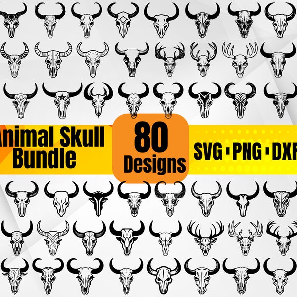 High Quality Animal Skull SVG Bundle, Cow Skull svg, Bull Skull svg,  Animal Skull monogram, Animal Skull dxf, Animal Skull png