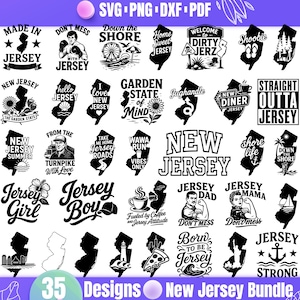 New Jersey SVG-Bundle | 35 New Jersey State Designs | Garden State, Jersey Shore, Cricut Cut Dateien, Jersey Mädchen, Zitate