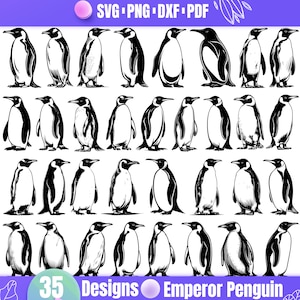 Puede incluir: 35 diseños de silueta en blanco y negro de pingüinos emperador en varias poses. Los diseños son perfectos para manualidades, scrapbooking y otros proyectos creativos.