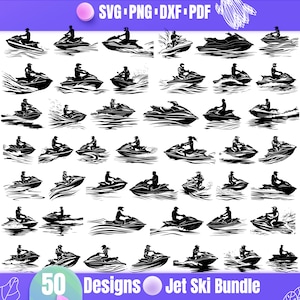 Jet Ski SVG Bundle - 50 Water Sports Silhouette Designs for Cricut & Laser Cut - Jet Ski svg png dxf pdf Files for Summer Crafts