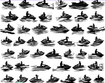 Pacchetto SVG Jet Ski - 50 modelli di silhouette di sport acquatici per Cricut e taglio laser - File SVG PNG DXF PDF di Jet Ski per lavoretti estivi