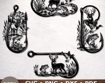 Hunting Fishing Metal Wall Art SVG DXF, Deer Duck Bass Fish, Buck Wildlife Plasma CNC Cut File
