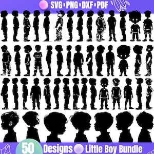 Puede incluir: Un conjunto de 50 diseños de siluetas de niños en blanco y negro en varias poses. Los diseños son perfectos para proyectos de manualidades, scrapbooking y diseño digital.