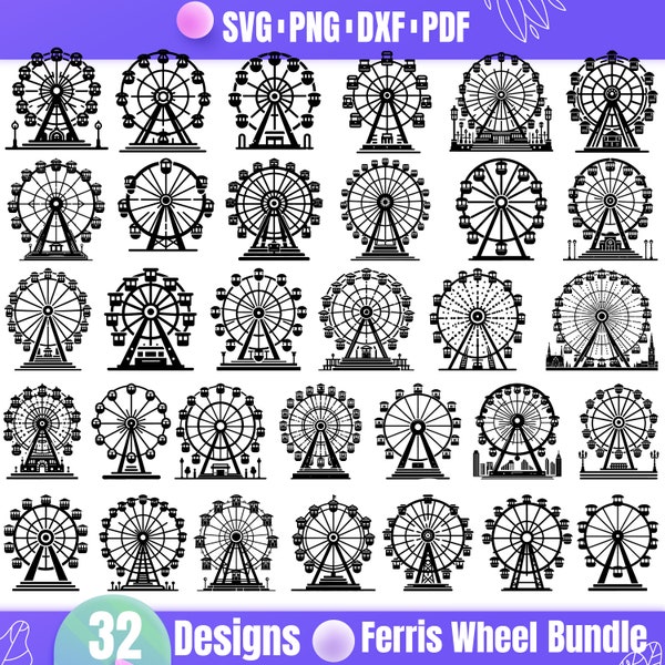 Grande roue SVG de haute qualité, grande roue dxf, grande roue png, vecteur grande roue, grande roue clipart, svg de parc à thème