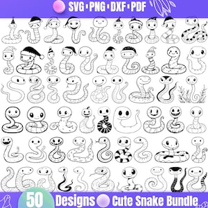 Cute Snake SVG – Adorable Serpent, Animal Lover, Nature Art, Kawaii Snake, Digital & Craft Design