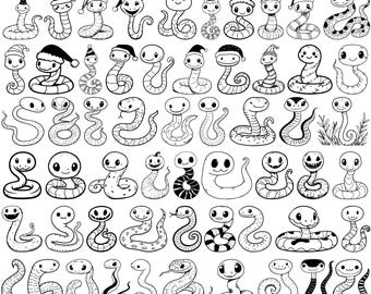 Uroczy wąż SVG – Uroczy wąż, Miłośnik zwierząt, Sztuka natury, Kawaii wąż, Projekt cyfrowy i rzemieślniczy